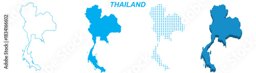 Thailand Map Vector Set, Southeast Asia Outline Silhouette Dotted 3D Solid Shapes, Thailand Country Infographic Template, Editable EPS Thailand Geography