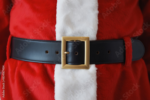 Close up of santa claus costume with black leather belt