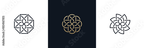 Elegant flower logo design with floral line art in gold for beauty spa and eco friendly products, leaves, Cosmetics, Jewelry, Beauty salon, Boutique icon symbol sign illustration template