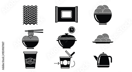 Instant noodles cooking instruction vector graphic illustration