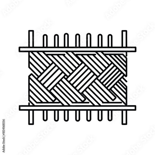 Simple Outline Icon of a Weaving Loom with Woven Fabric Pattern