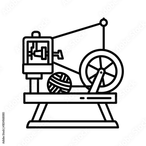 Spinning Wheel with Yarn Ball Outline Icon