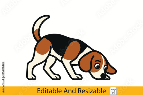 Focused Beagle sniffing with a heightened sense of smell in an illustration