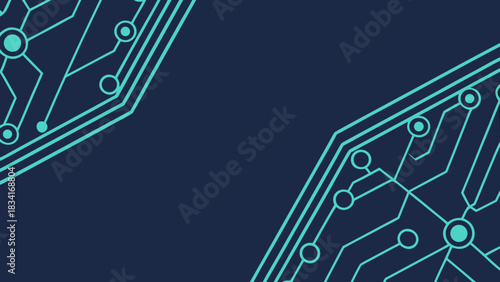 Abstract digital circuit design with teal lines on a dark blue background, evoking a sense of technological advancement.