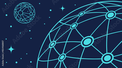 A vibrant digital illustration of interconnected planets in space, showcasing a futuristic network design.