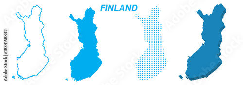 Finland Map Vector Set, European Outline Silhouette Dotted 3D Solid Shapes, Finland Country Infographic Template, Editable EPS Finland Geography