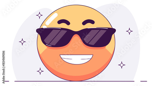 A cool green emoji wearing sunglasses, exuding an upbeat and mischievous vibe against a colorful abstract background.