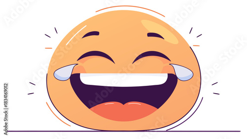 A cheerful, cartoonish smiley face with tearful laughter, radiating happiness and joy.