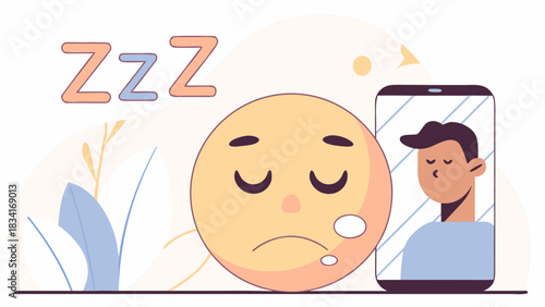 A cartoonish, round character with a pink body and blue features, peacefully sleeping, accompanied by stylized 'ZZZ' text.