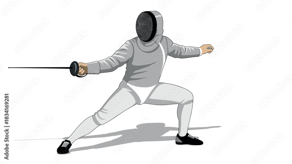 Fototapeta premium Dynamic fencing pose in flat style for sports and fitness concepts