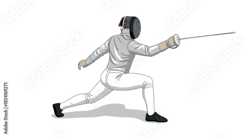 Dynamic fencing pose in detailed line art for sports enthusiasts