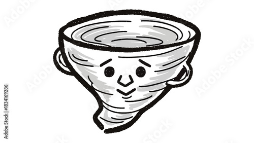 Whirlwind Illustration: A whimsical illustration of a smiling whirlwind, with cheerful eyes and a friendly face.