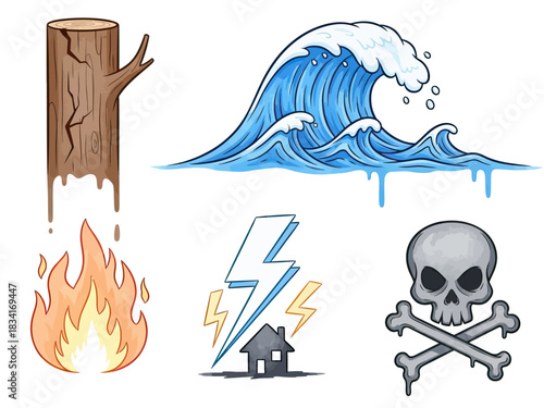 Collection of Icons Representing Natural Disasters and Calamities