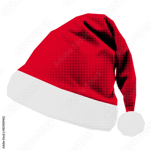 halftone santa clause hat. Cut out of magazine shape, clipping scrap of paper.