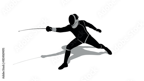 Dynamic fencing silhouette: athlete in action with sword and armor