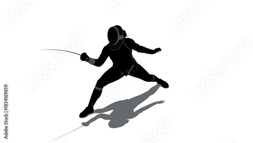 Dynamic fencing silhouette highlighting intense action and skill on a clean white background