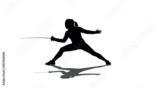 Fencer silhouette in action pose on white background