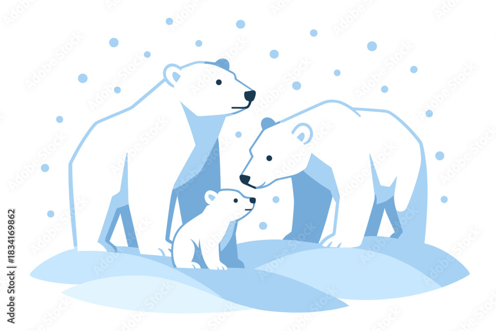 Fototapeta premium Polar Bear Family. Polar Bear Family. Flat minimalist vector illustration of a Polar Bear Family. Simplified