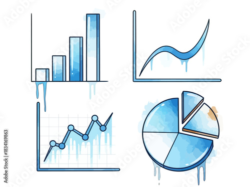 Blue charts and graphs with dripping ice, representing cold data and frozen financial performance