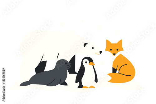 Arctic Animal Minimalism. Arctic Animals Collection. Flat minimalist vector illustration of an Arctic Animals