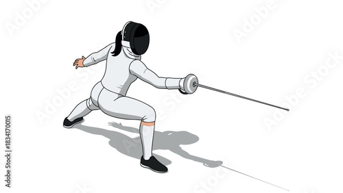 Fencer in action pose with epee sword in dynamic vector style