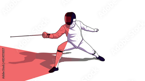 Dynamic fencing athlete in action pose with bold colors and shadows