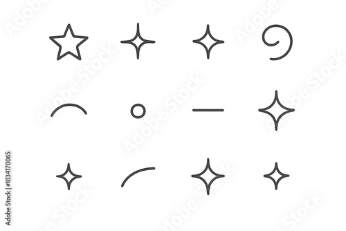 Celebration Icons Set. Celebration accents. Line outline icon set of Celebration accents: tiny star, small