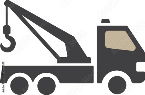 Black tow truck icon with a lifting hook on transparent. Three tow trucks line art icons 