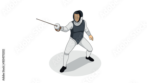 Fencer in action: isometric design of modern fencing athlete