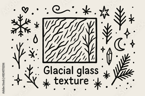 Glacial Glass Doodle. Glacial glass texture. Hand-drawn doodle illustration of Glacial glass texture. Central