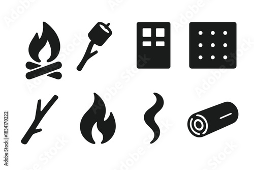 Campfire Treat Icons. Evening campfire treats. Filled icon set of Evening campfire treats: campfire,