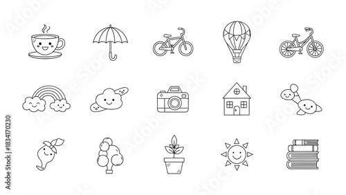 Creative Illustrations: A charming collection of playful icons, rendered in a crisp monochrome style, ready to add a touch of whimsy to any creative project.