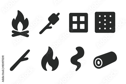 Fireside Treat Icons. Fireside treat icons. Filled icon set of Fireside treat icons: campfire, marshmallow,