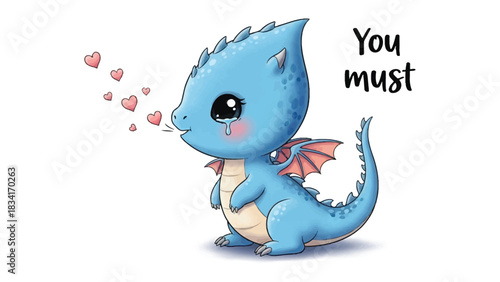 A Crying Dragon: A cartoon illustration of a sweet baby dragon shedding tears, surrounded by heart-shaped bubbles, evokes empathy and tenderness.