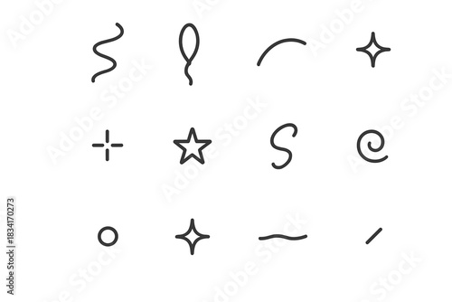 Ribbon and String Icons. Ribbon and string accents. Line outline icon set of Ribbon and string accents: ribbon