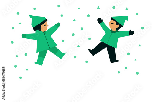 Snow Angels Joy. Snow Angels Afternoon. Flat minimalist vector illustration of Snow Angels Afternoon. Angular