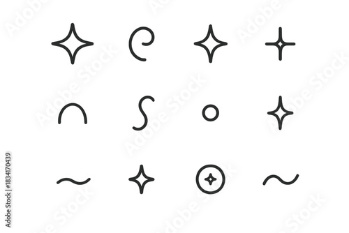 Abstract Sparkle Icons. Cozy abstract sparkles. Line outline icon set of Cozy abstract sparkles: tiny flare,