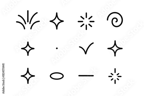 Explosion Icon Set. Explosion highlights. Line outline icon set of Explosion highlights: radial arc, tiny
