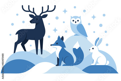 Enchanted Winter Wildlife. Enchanted Winter Wildlife. Flat minimalist vector illustration of Enchanted Winter