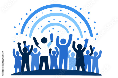 Festive Fireworks Celebration. Festive Crowd Scene. Flat minimalist vector illustration of a Festive Crowd