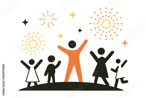 Vibrant Fireworks Celebration. Fireworks Party Scene. Flat minimalist vector illustration of a Fireworks Party