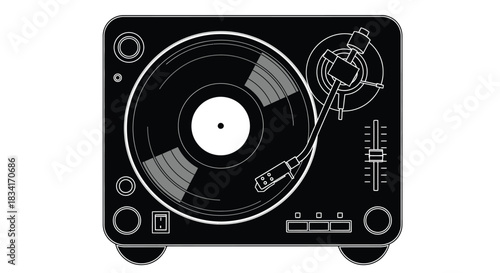 Vinyl record player dj turntable music audio equipment illustration