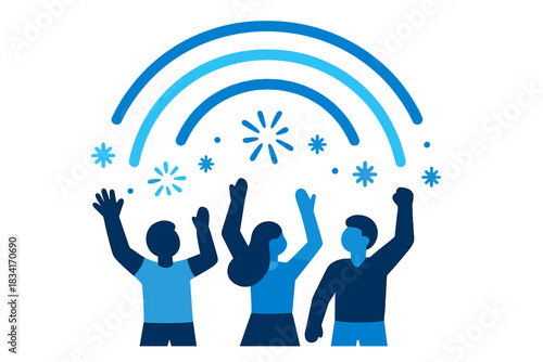 Fireworks Celebration Night. Celebration Night Scene. Flat minimalist vector illustration of a Celebration