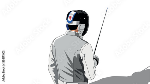 Fencing athlete in action: modern sport illustration with helmet and foil