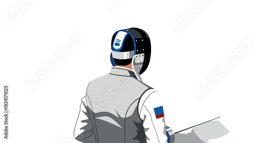 Competitive fencer in action with protective gear