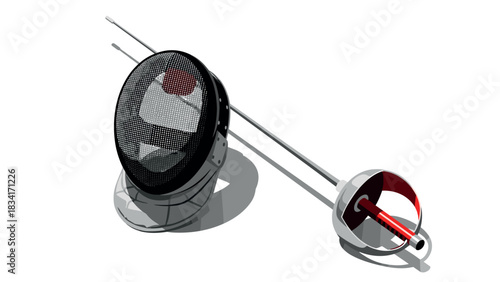 Fencing equipment on white background with foil and mask illustration
