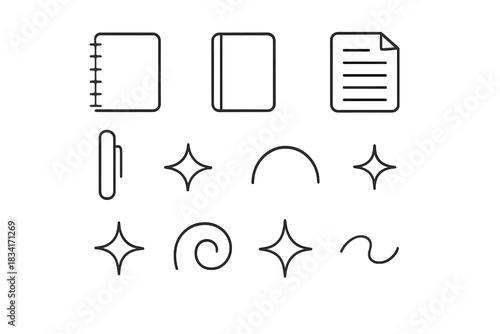 Minimal Notebook Icons. Notebook details. Line outline icon set of Notebook details: spiral binding, cover