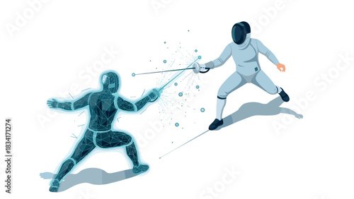 Digital duel: futuristic technology meets traditional fencing in a modern showdown