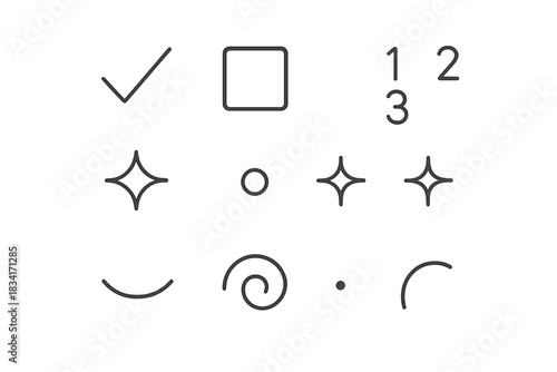 Checklist Icon Set. Checklist elements. Line outline icon set of Checklist elements: tick mark, empty box,