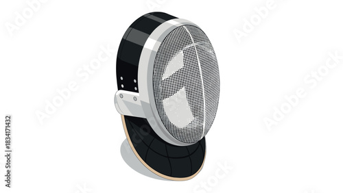 Isometric fencing helmet with mesh design in black and silver